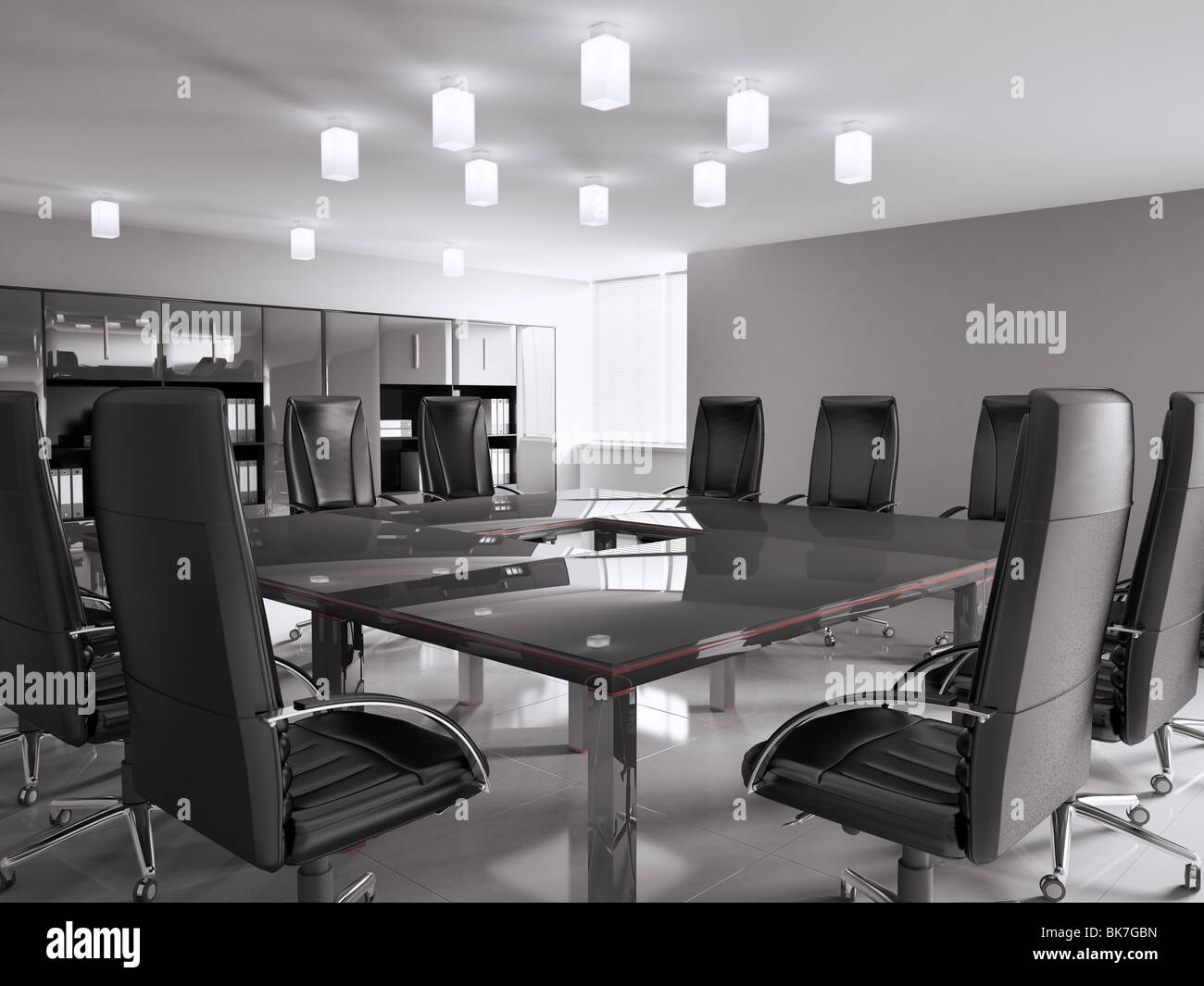 Sala riunioni moderna con mobili di colore nero 3d interni Foto Stock