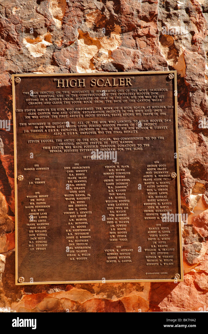 Tributo al rock incrostanti segno alla famosa in tutto il mondo, Hoover Dam-Boulder City, Nevada, Stati Uniti d'America. Foto Stock