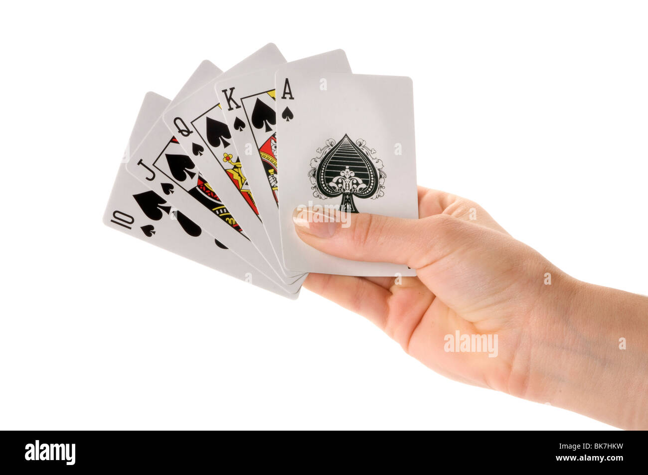 Tenendo la mano mano di poker Foto Stock