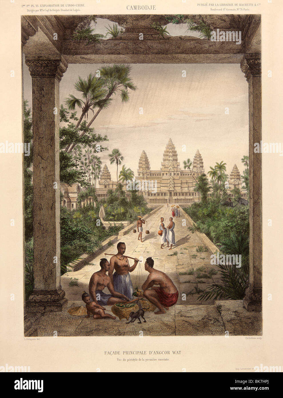 Incisione di Angkor Wat dall esplorazione de L'Indo-Chine da Delaporte, Cambogia, Indocina, Asia sud-orientale, Asia Foto Stock