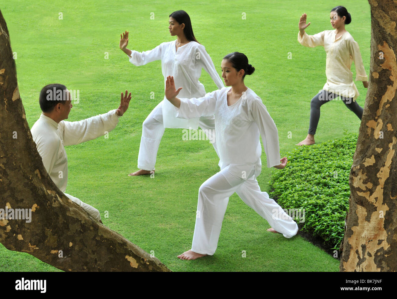 Un gruppo di persone che fanno il Tai Chi all'aperto Foto Stock