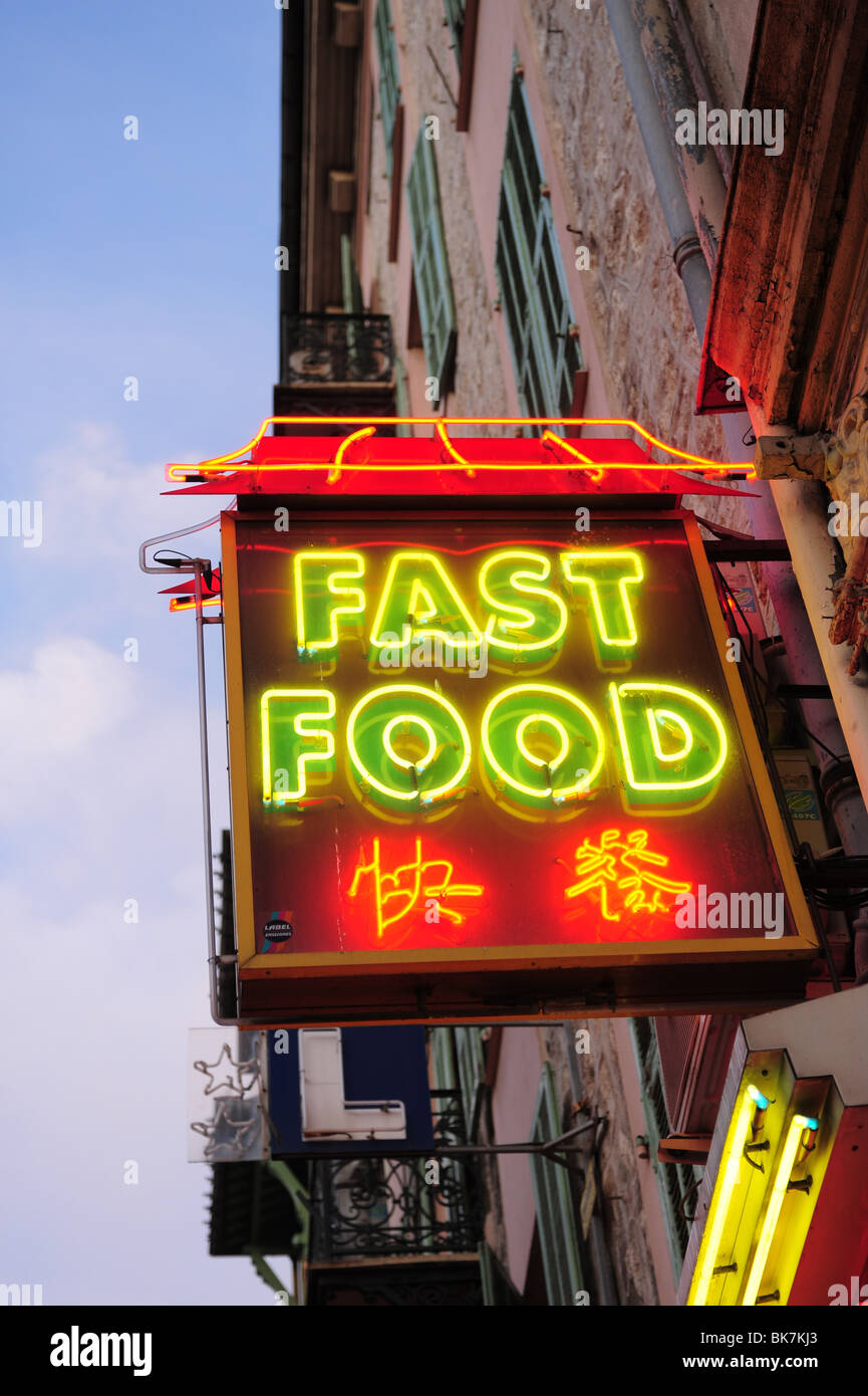 Europa France Nice Cote d Azur Provence insegna al neon per fast food Food-Chinese Foto Stock