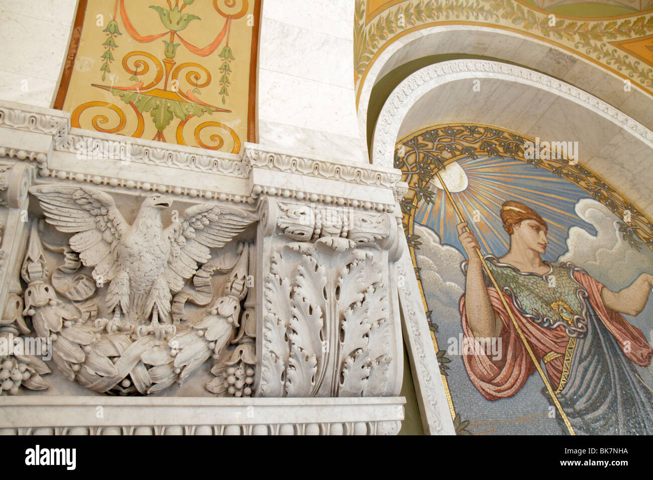 Washington DC, Capitol Hill, Biblioteca del Congresso, edificio Thomas Jefferson, architettura Beaux Arts, Great Hall, ornate, istituzione, Minerva of Peace Mosaic Foto Stock