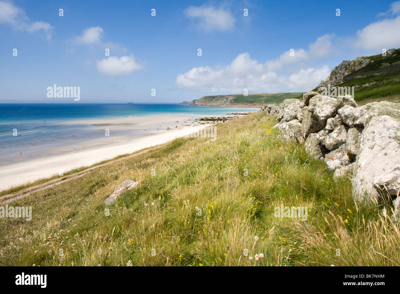 Vista di Sennen Cove, Cornwall, Regno Unito Foto Stock