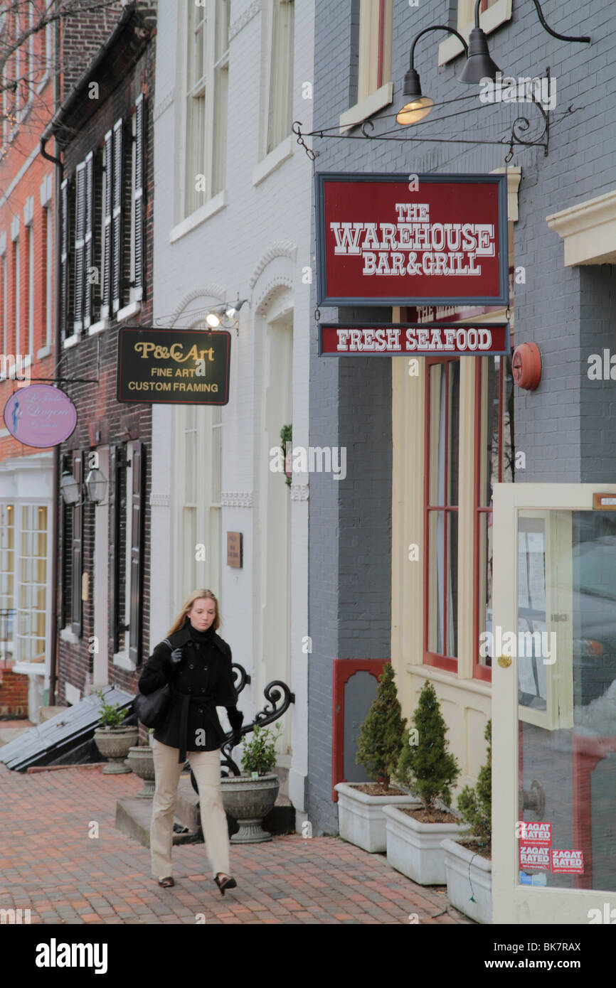 Alexandria Virginia, Old Town, King Street, quartiere storico, ristorante ristoranti cibo mangiare fuori caffè caffè bistrot, servizio, cucina, boutique, sh Foto Stock