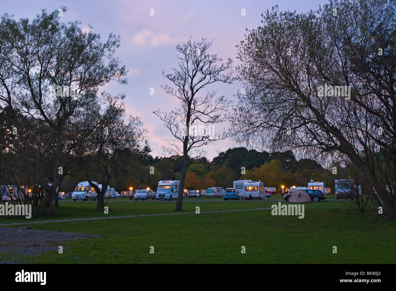 Caravaning e Camping Club sito a Keswick. Foto scattata al tramonto. Foto Stock