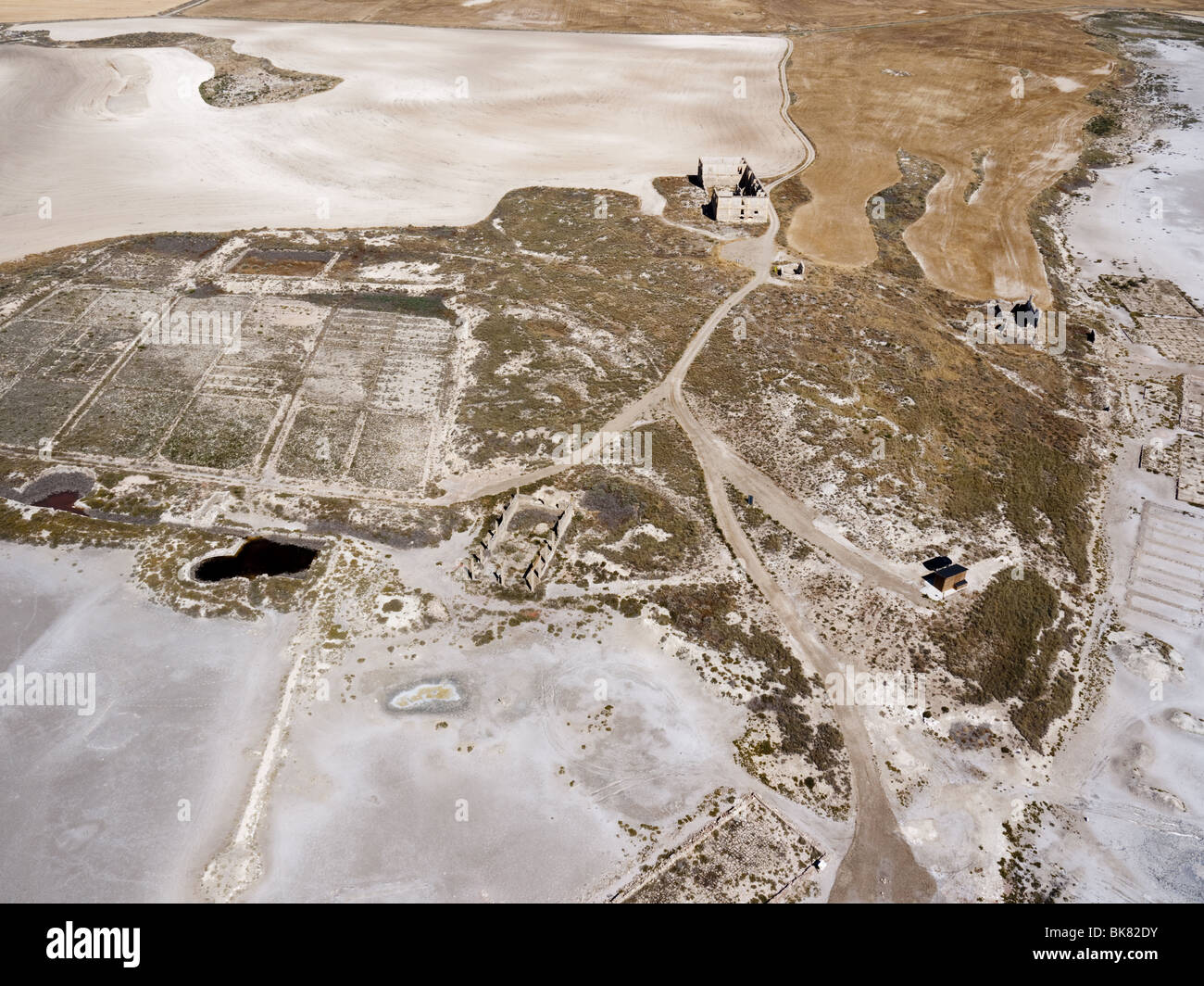 Vecchia fabbrica di sale a los monegros. vista aerea Foto Stock