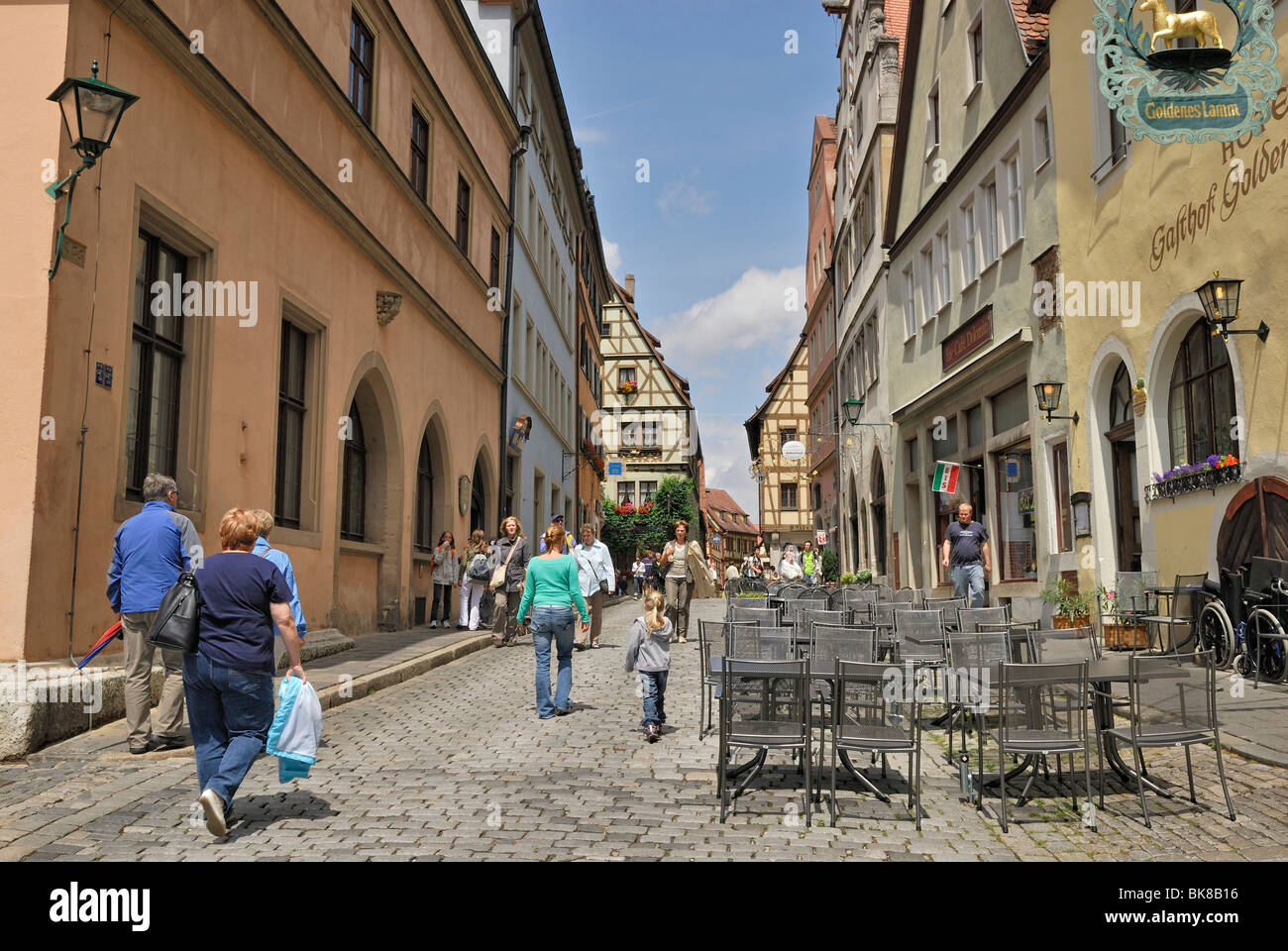 Market Street, Rothenburg ob der Tauber, Baviera, Germania, Europa Foto Stock