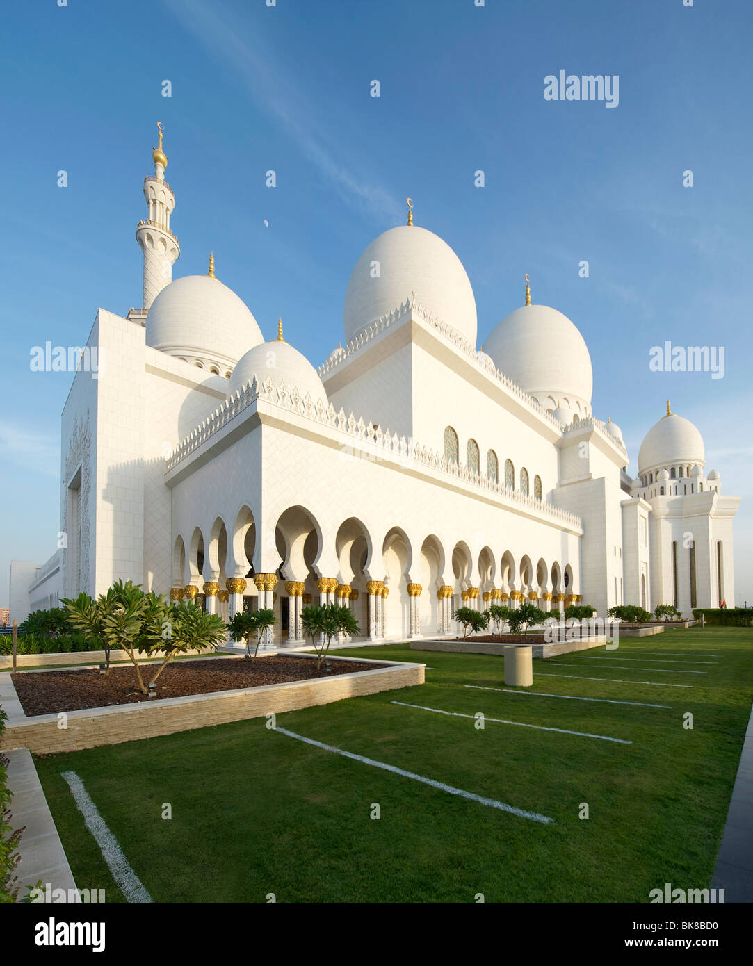 La Sheikh Zayed Grande Moschea di Abu Dhabi, capitale degli Emirati Arabi Uniti. Foto Stock
