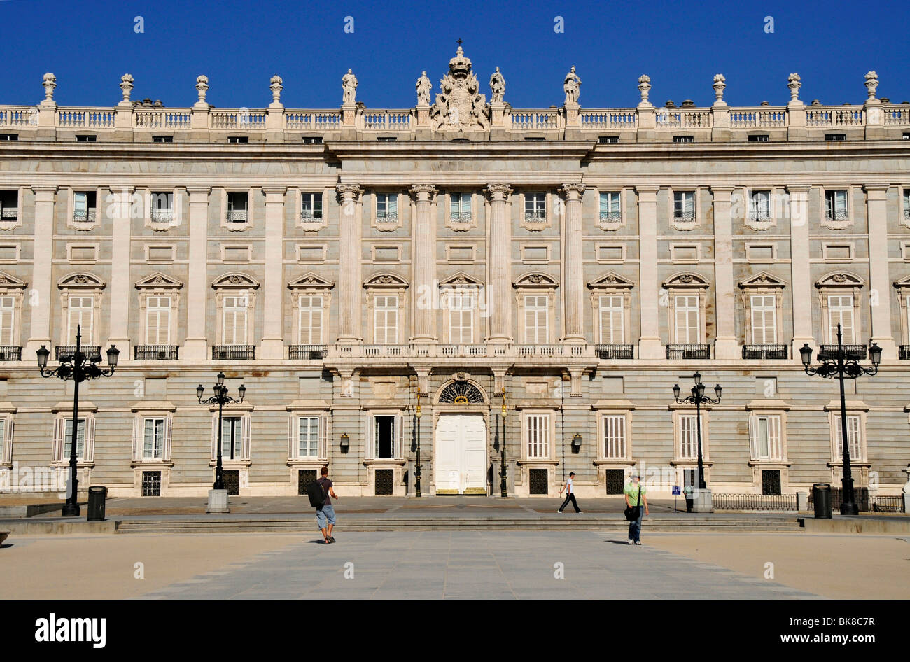Facciata del Palacio Real, Royal Palace, Madrid, Spagna, Penisola Iberica, Europa Foto Stock