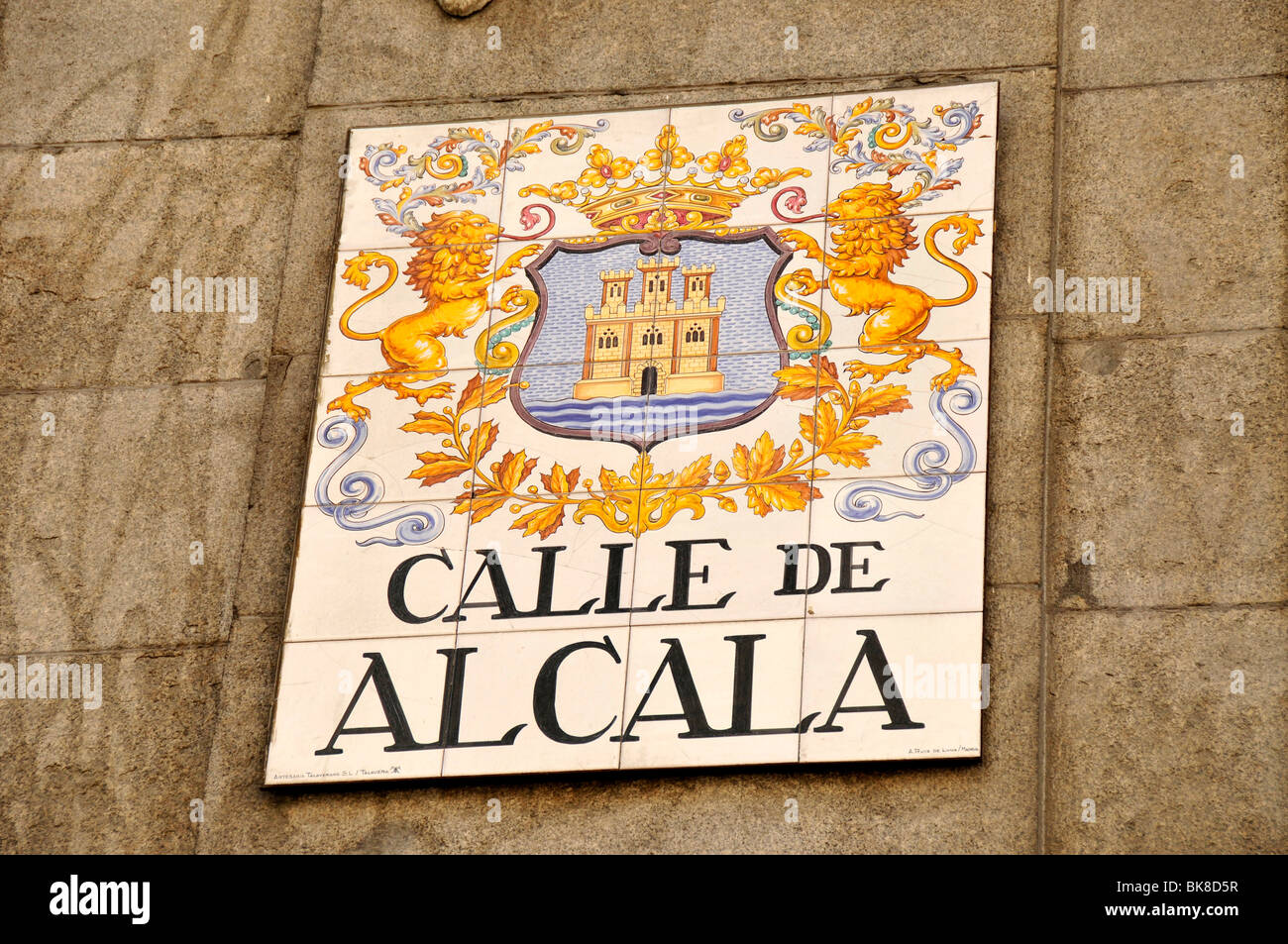 Strada segno sulla Calle de Alcalá, Madrid, Spagna, Penisola Iberica, Europa Foto Stock