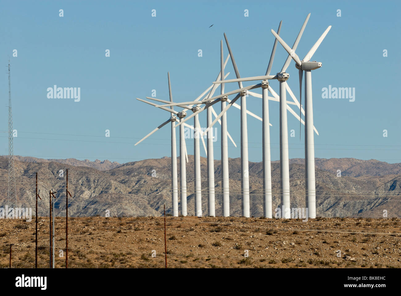 Le turbine eoliche, Coachella Valley, Palm Springs, California, Stati Uniti d'America Foto Stock