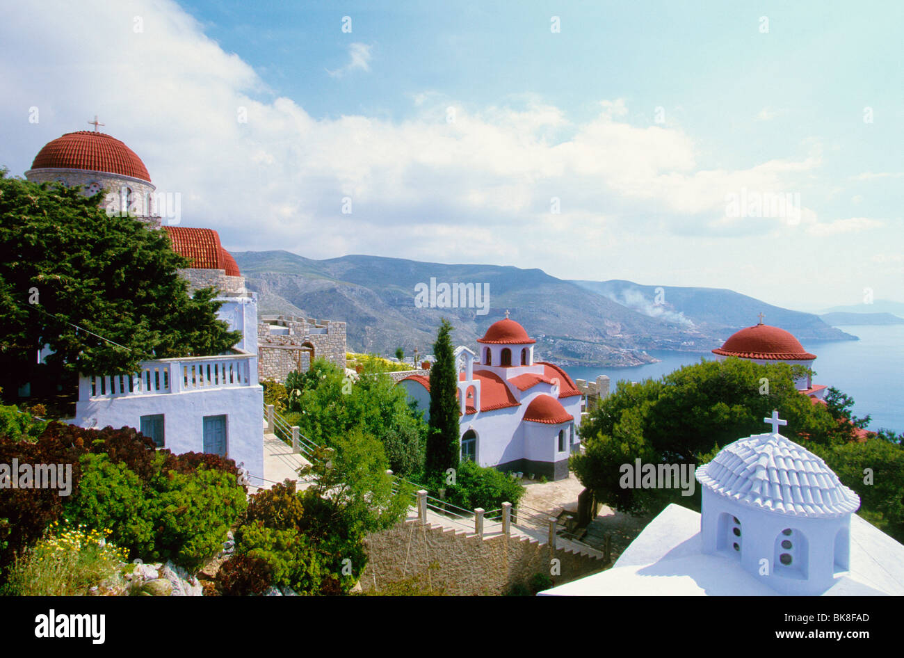 Le chiese ortodosse di Pothia sull' isola di Kalymnos, isole Dodecanesi, Grecia, Europa Foto Stock