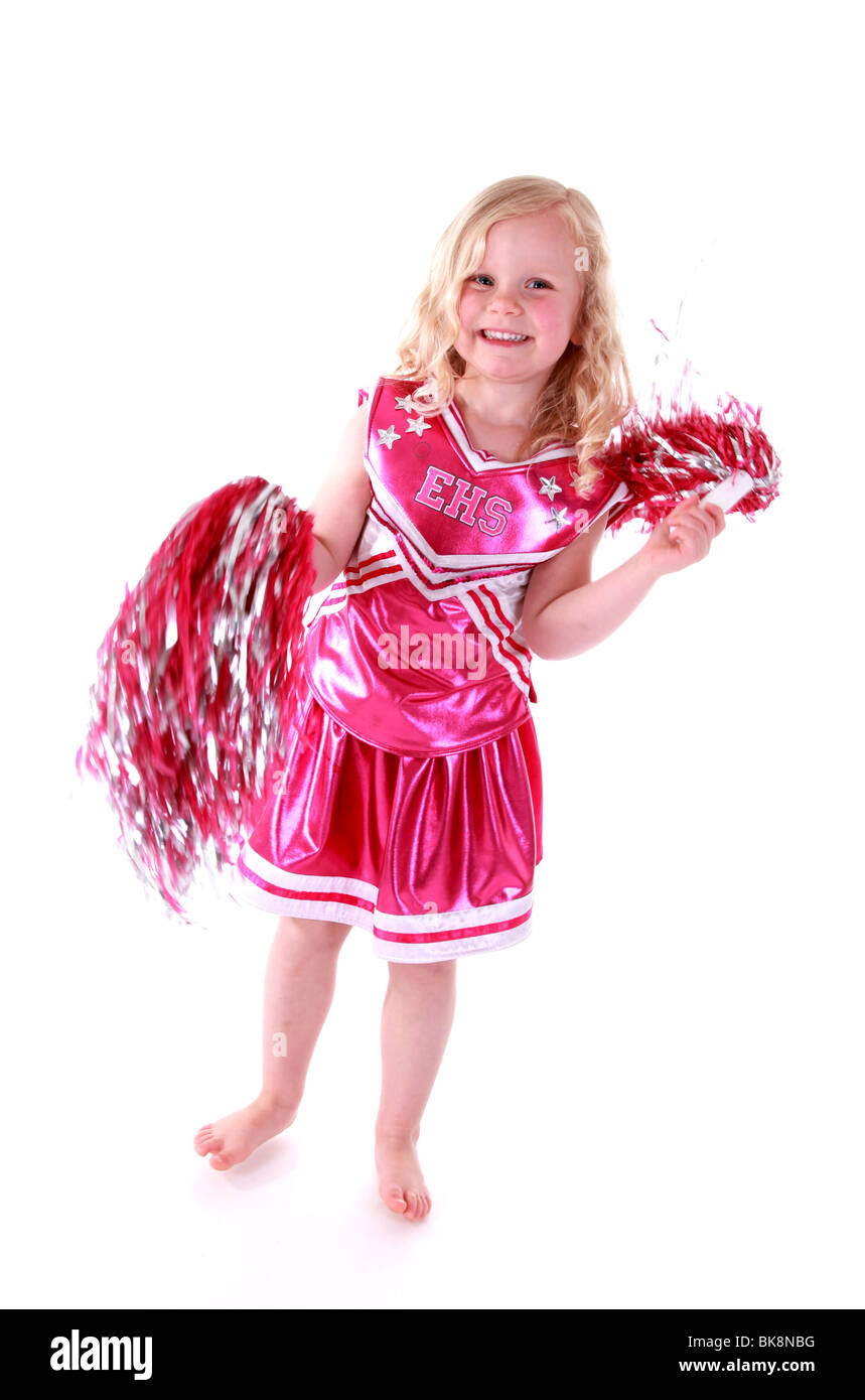 Carino 4 anno vecchio Cheerleader ragazza. Foto Stock