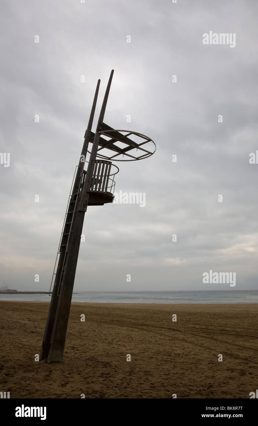 Bagnino lookout post sulla spiaggia di Barceloneta - Barcellona Foto Stock