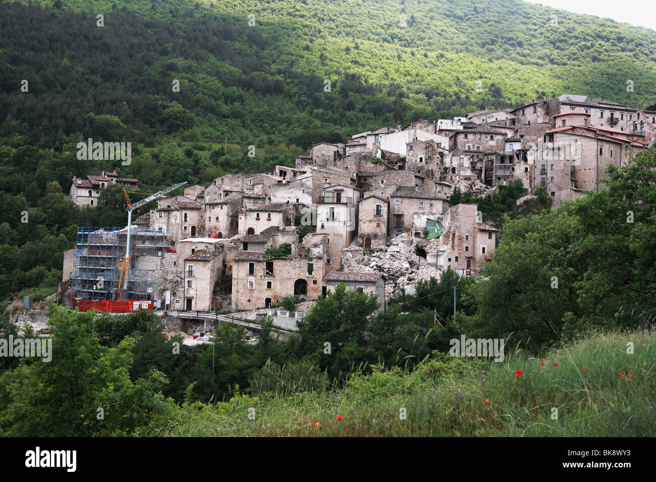 I danni del terremoto a Carapelle Calvisio, Abruzzo, Italia Foto Stock