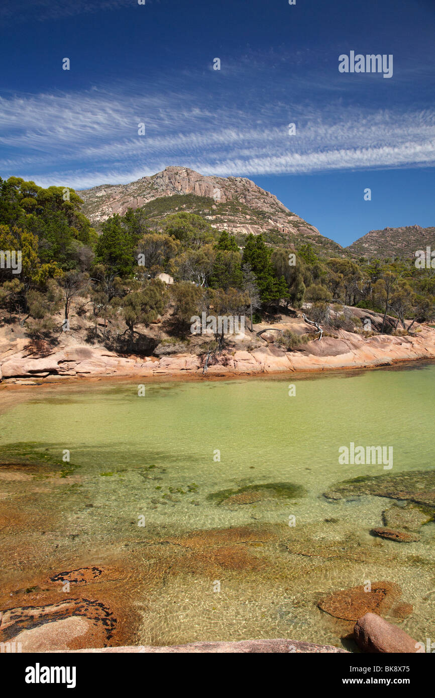 Luna di Miele Bay, Coles Bay e pericoli, Parco Nazionale di Freycinet, Penisola di Freycinet, Est della Tasmania, Australia Foto Stock