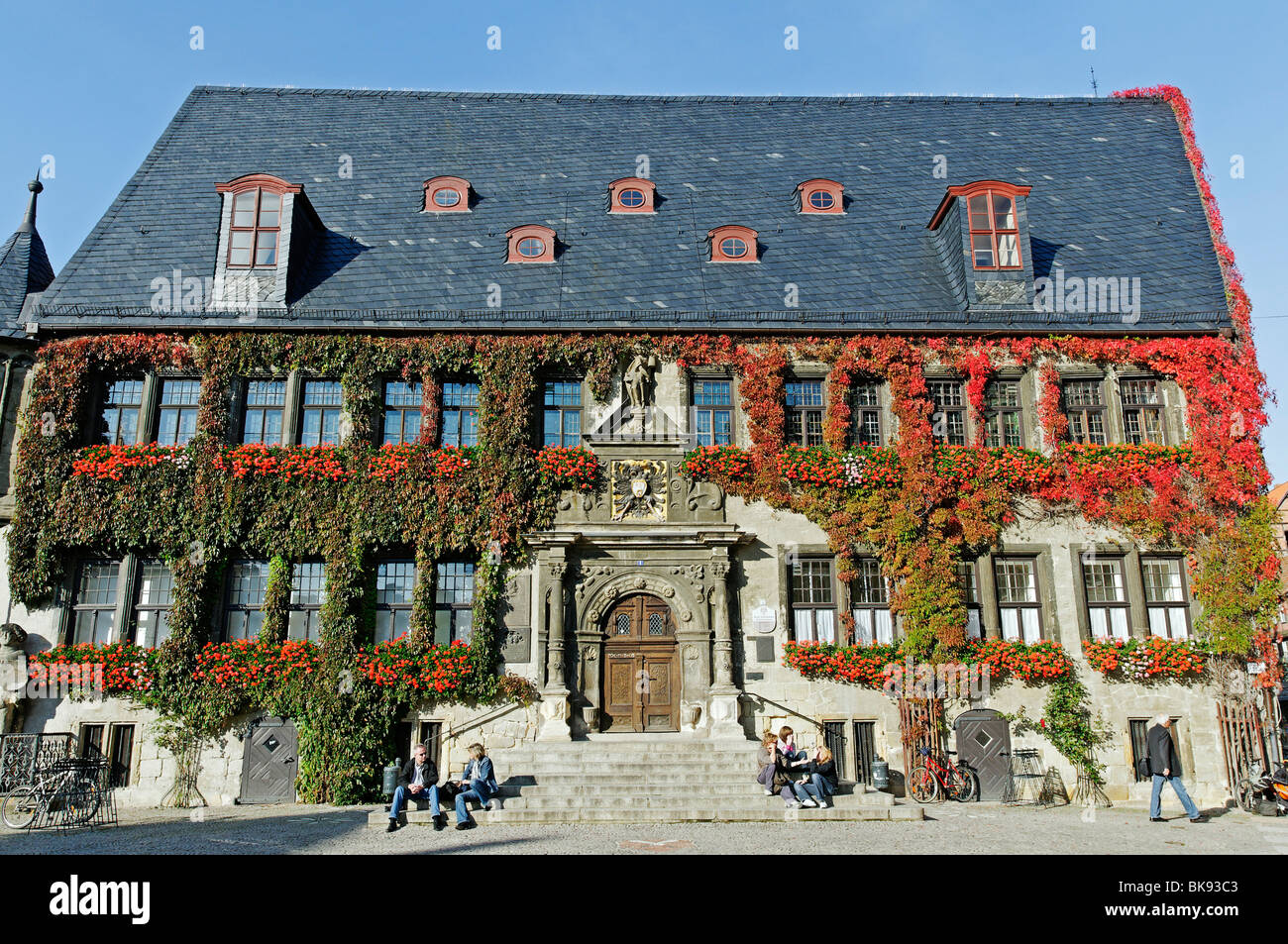 Municipio della città di Quedlinburg, sito patrimonio mondiale dell'UNESCO, Sassonia-Anhalt, Germania, Europa Foto Stock