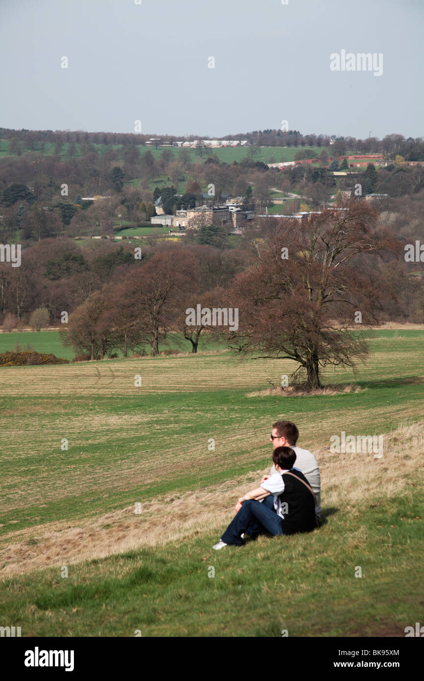 Yorkshire Sculpture Park; vista di Bretton Hall dal Oxley Bank Foto Stock