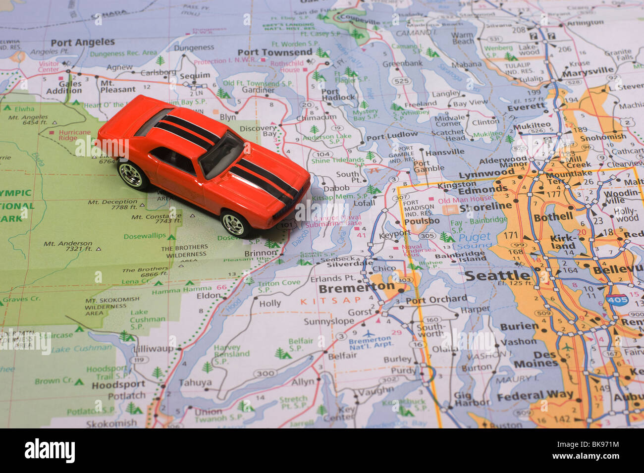 Modellino pressofuso carrello auto su Area Locale Mappa stradale Foto Stock