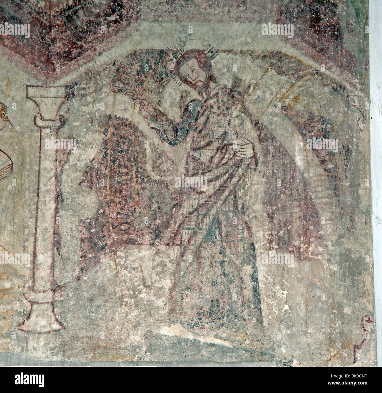 Pittura murale medioevale raffigurante la risurrezione di nostro Signore, Sant'Andrea Chiesa, Wickhampton, Norfolk Foto Stock