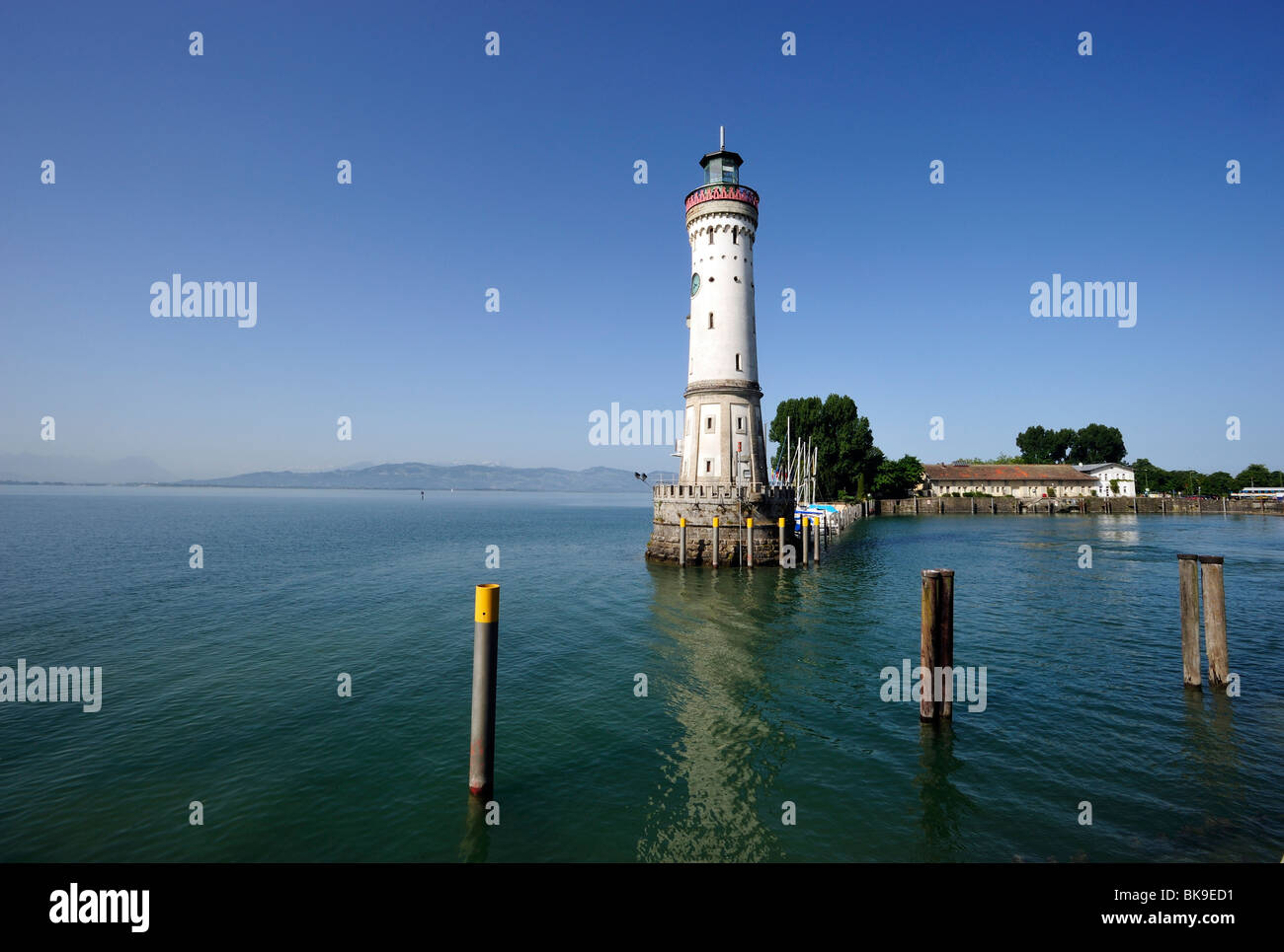 Faro al porto di Lindau al lago di Costanza, Baviera, Germania, Europa Foto Stock