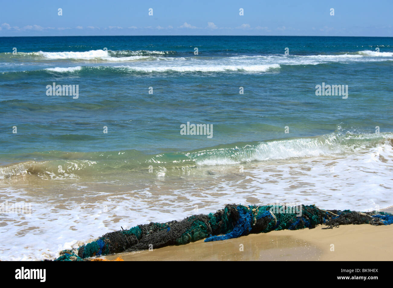 Il Netting lavato fino sulla spiaggia hawaiana Kauai HI Foto Stock