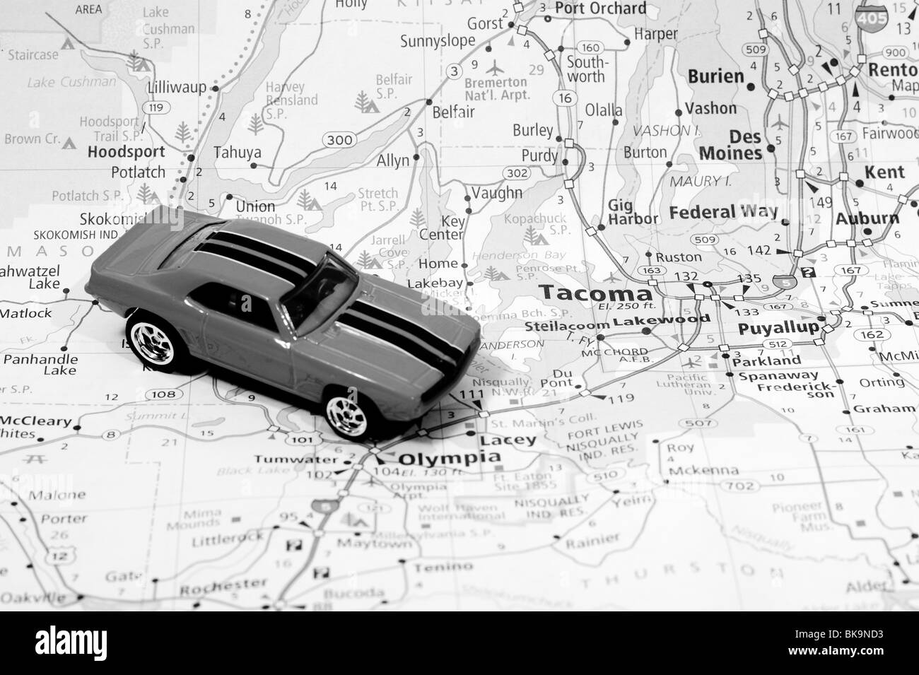 Modellino pressofuso carrello auto su Area Locale Mappa stradale Foto Stock