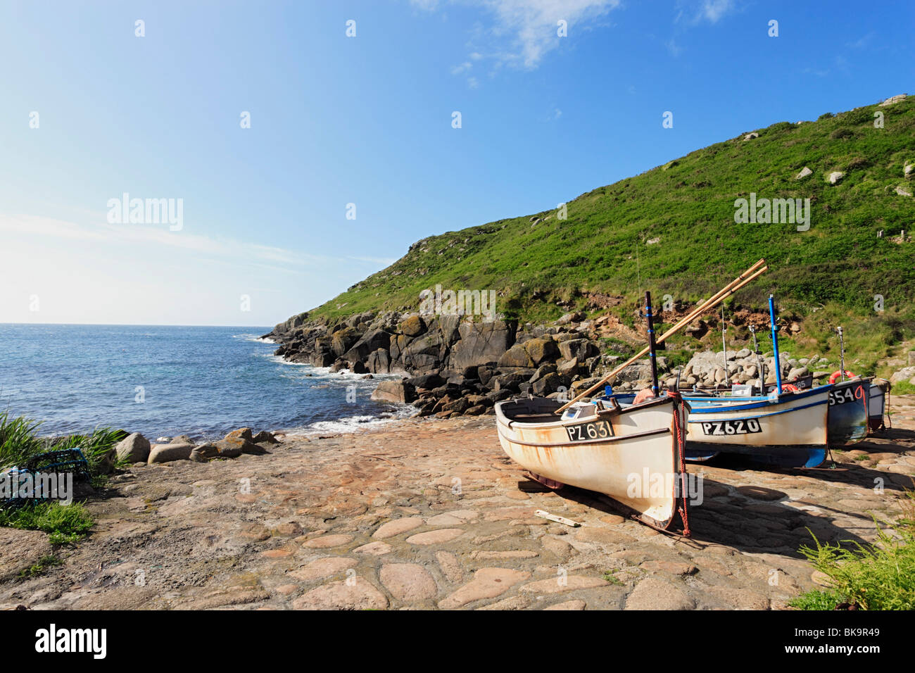 Scenario a Penberth Cove, St Levan, Cornwall, England, Regno Unito Foto Stock