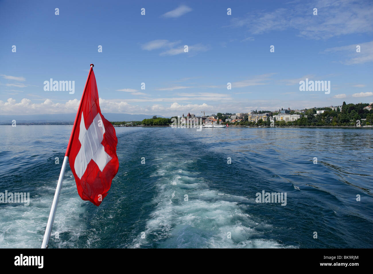 Vista sul Lago di Ginevra a Ouchy, Losanna, nel Cantone di Vaud, Svizzera Foto Stock