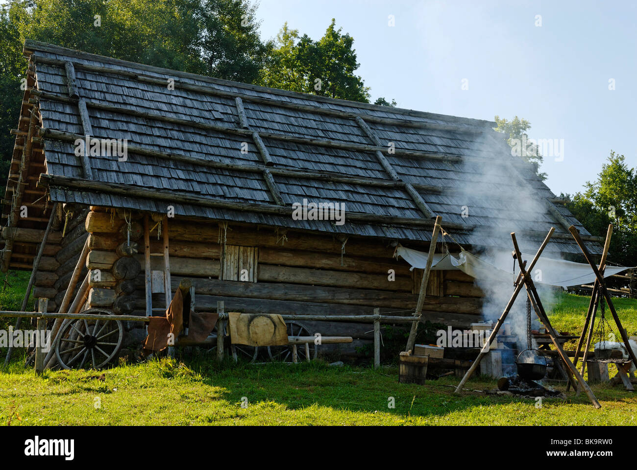 Mansion, La Tène cultura, villaggio celtico Gabreta, Lichtenau vicino Ringelai, Foresta Bavarese, Bassa Baviera, Baviera, Germania, UE Foto Stock