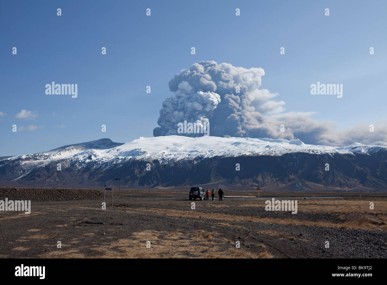 Eruzione vulcanica in Eyjafjallajokull, Islanda Foto Stock