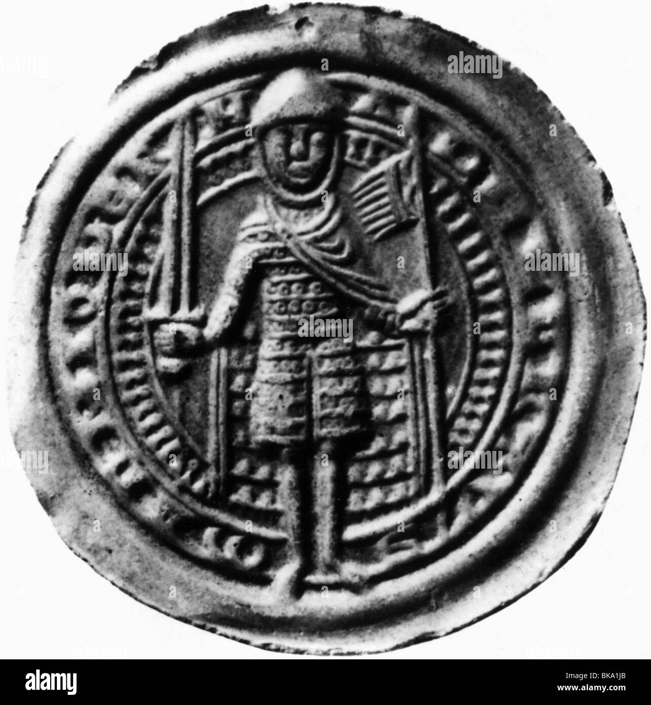 Albert i 'l'Orso', circa 1100 - 18.11.1170, Margravio di Brandeburgo 1157 - 1170, lunghezza intera, moneta, bratteato, argento, 12th secolo, , Foto Stock