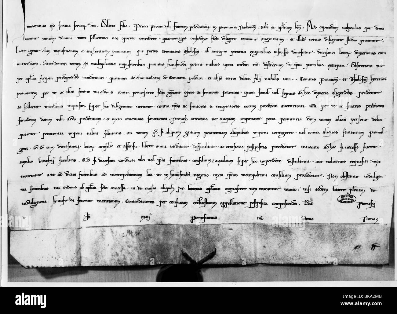Medioevo, crociate, crociata contro il catarismo: Lettera di Papa Innocenzo IV al Priore Domenicano a Narbonne, 11.5.1252, Foto Stock