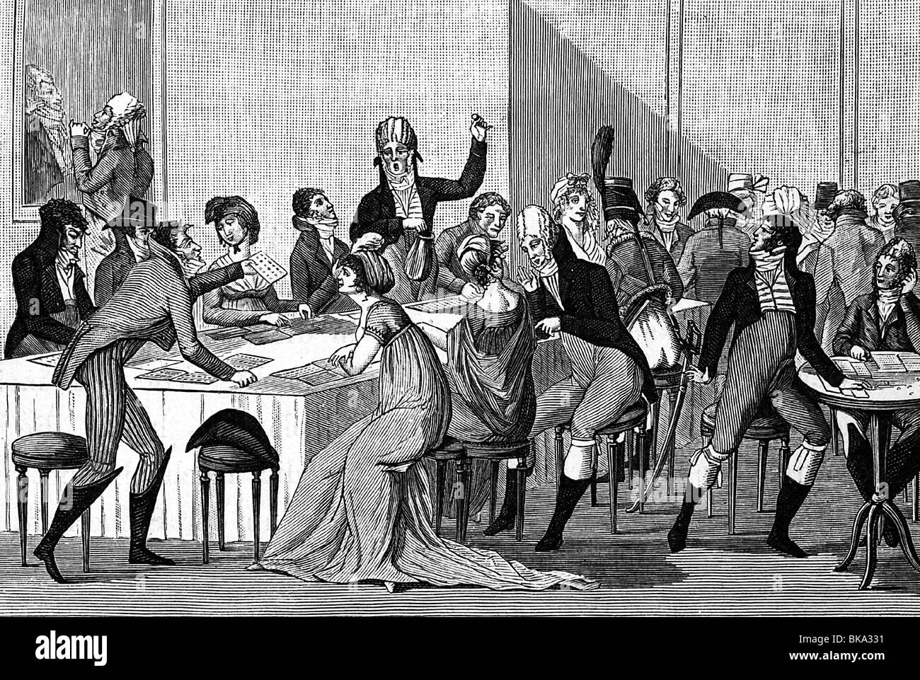 Gioco, giochi di società, 'Quine' (Quinterne), gioco d'azzardo, incisione, artista sconosciuto, 1798, Foto Stock