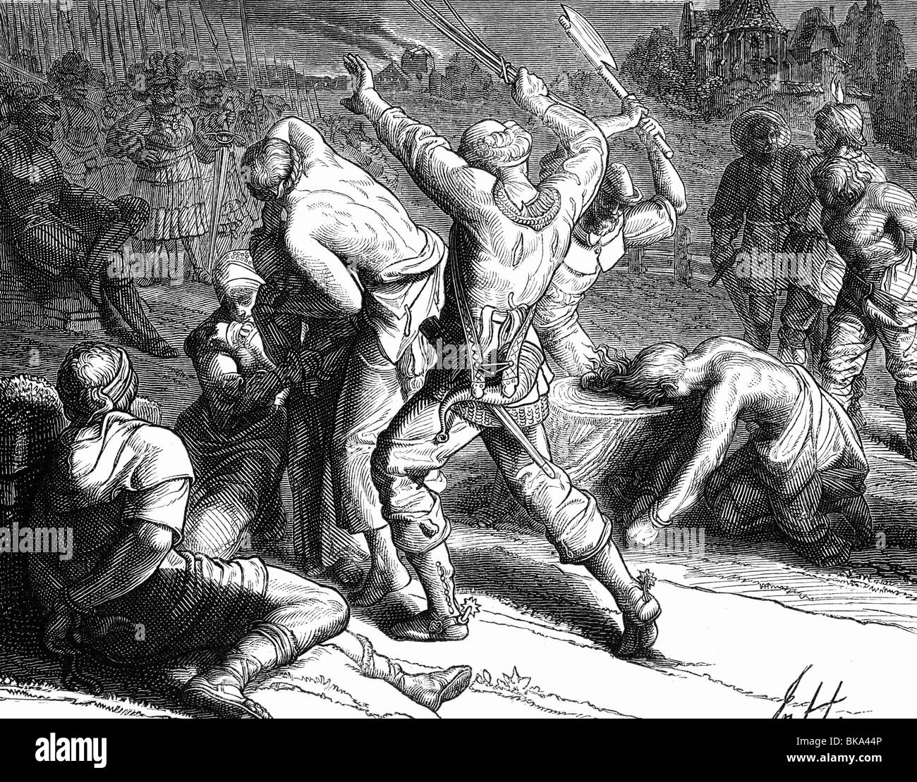Eventi, guerra Dei Contadini tedeschi, 1524 - 1526, contadini ribelli sono torturati e decapitati dalle truppe di Ulrich, duca di Wuerttemberg, incisione del legno, 19th secolo, Foto Stock