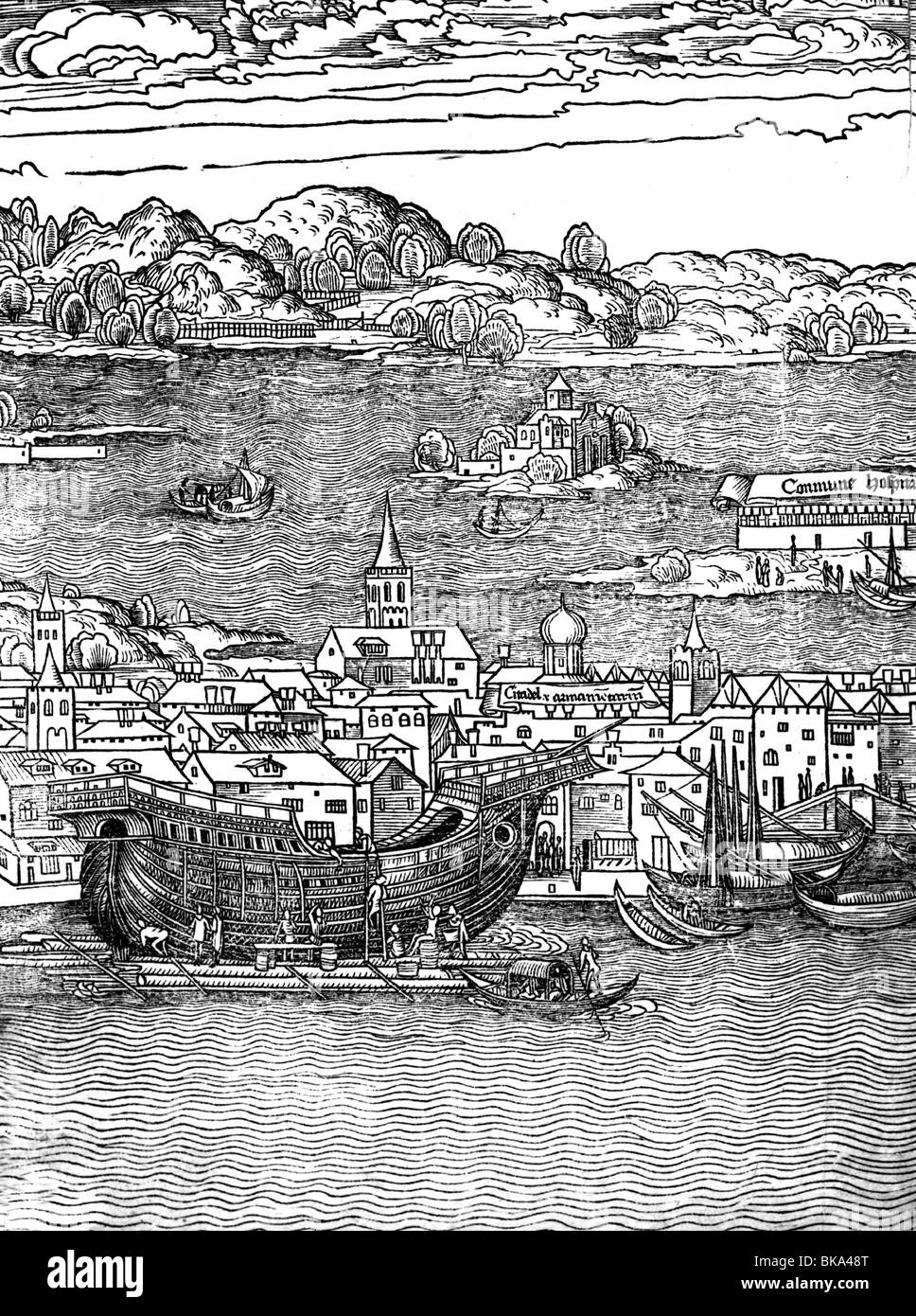 Geografia / viaggio, Italia, Venezia, Arsenal (armeria), costruzione navale in cantiere, taglio del legno dell'itinerario di Bernhard von Breidenbach, 1490, Foto Stock