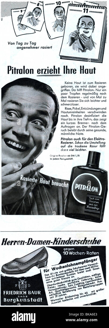 Pubblicità, cosmetici, Pittalon, pubblicità nella rivista 'Hör Zu', numero 30, 1955, Foto Stock