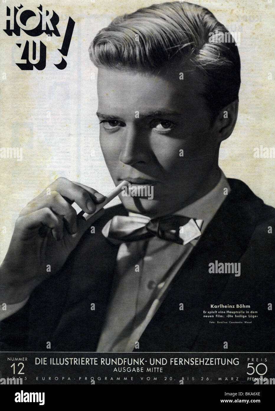 Riviste / riviste, 1955, 'Hör Zu', numero 12, titolo con Karlheinz Böhm al film 'Saintly Lie' (Die heilige Lüge), edizione Hamburg Mitte, , Foto Stock