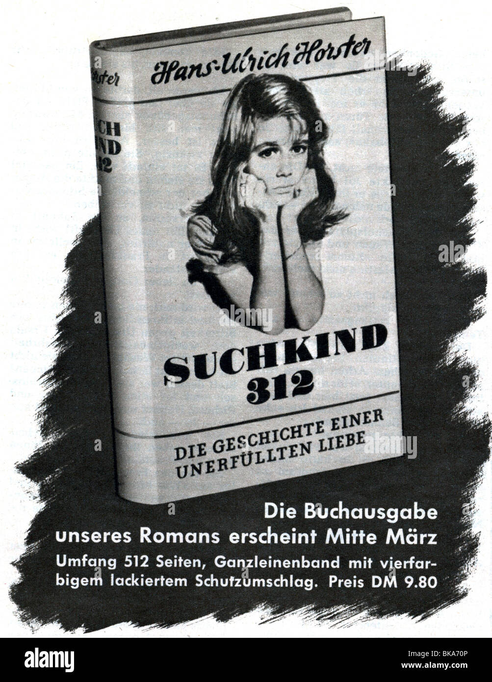 Pubblicità, letteratura, romanzo 'Suchkind 312' di Hans-Ulrich Horster, pubblicità nella rivista 'Hör Zu', numero 30, 1955, Foto Stock