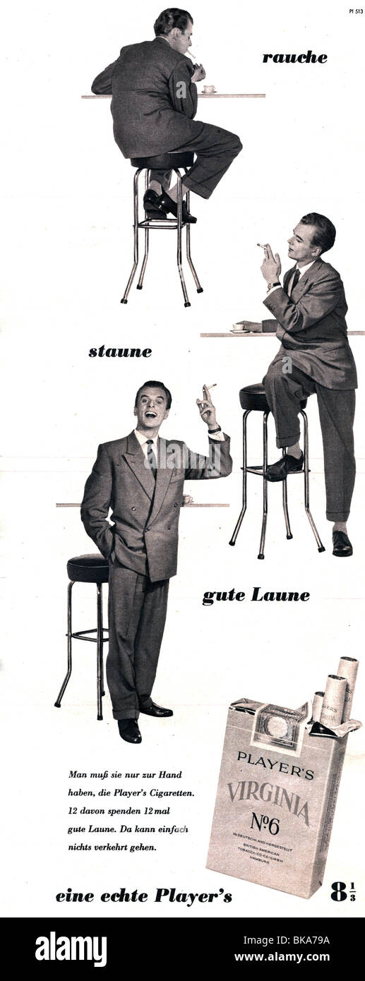 Pubblicità, tabacco, sigarette, Giocatori sigarette Virginia, pubblicità nella rivista, 1955, Foto Stock
