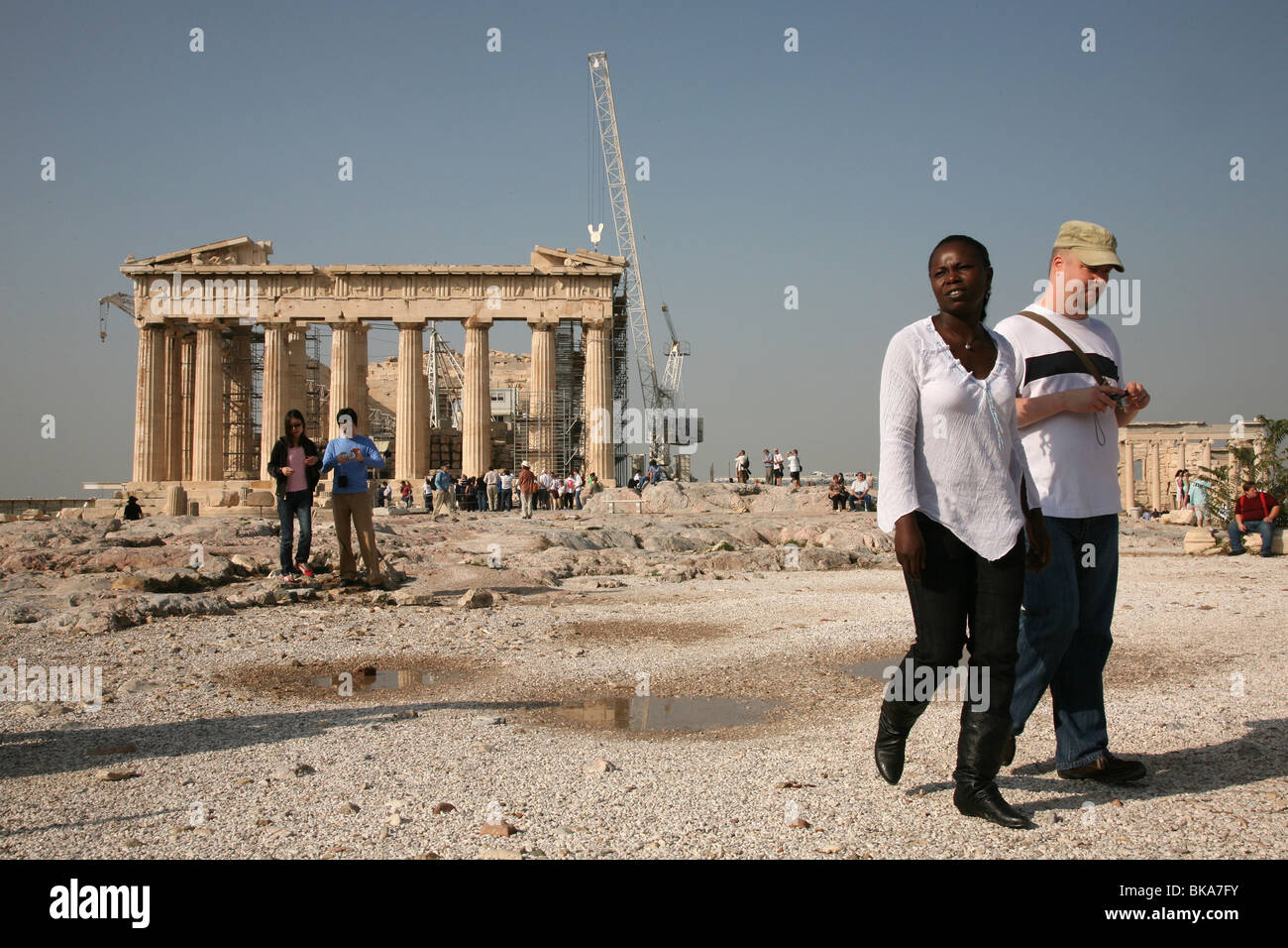 Lavori di restauro al Partenone sull'Acropoli di Atene in Grecia. Foto Stock
