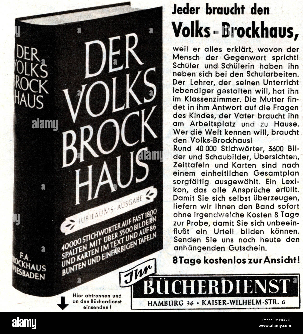 Pubblicità, letteratura, Volks-Brockhaus, pubblicità nella rivista 'Revue', numero 52, 1955, Foto Stock
