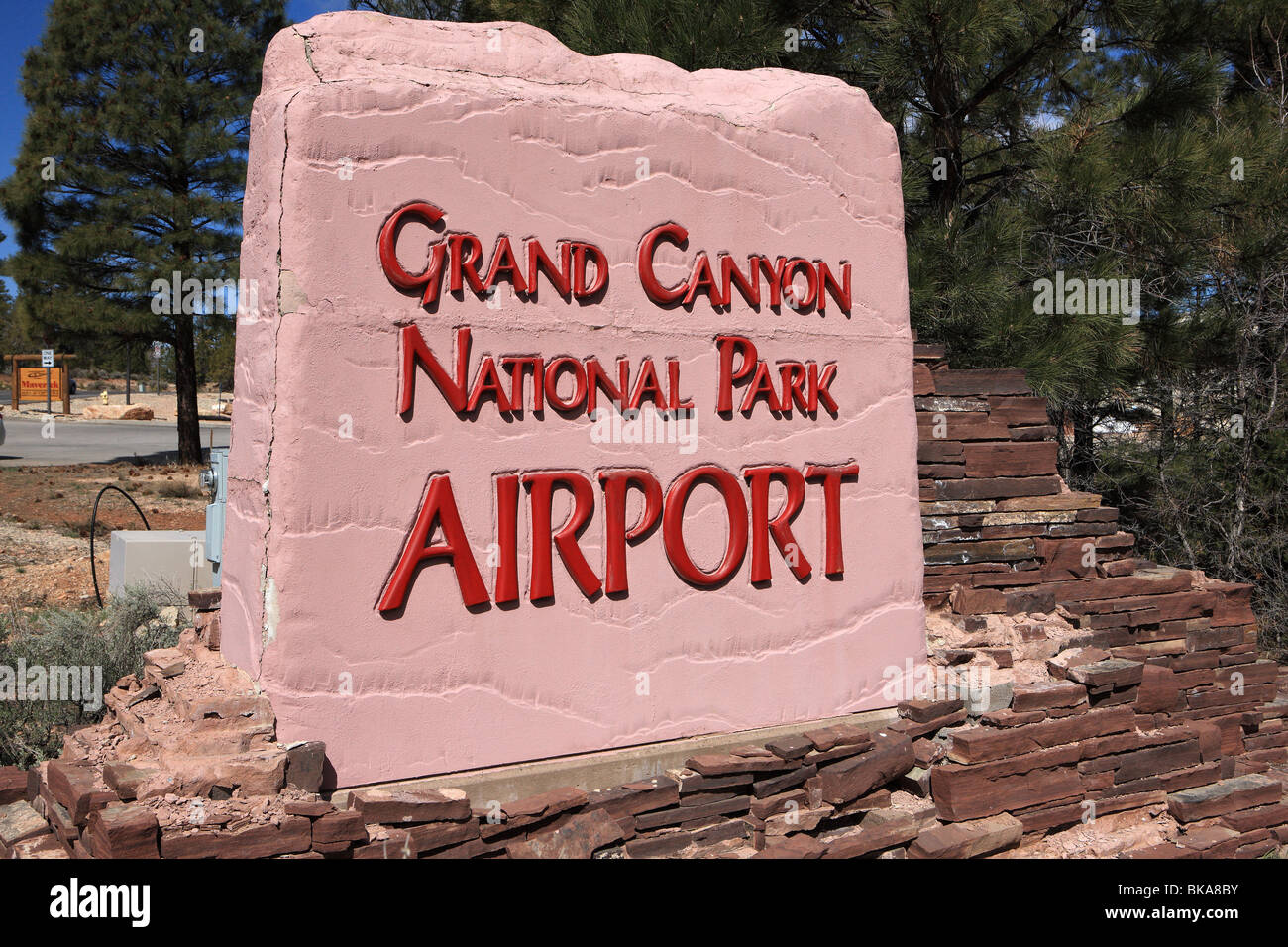 Il Grand Canyon National Park Airport firmare all'entrata dell'aeroporto Foto Stock