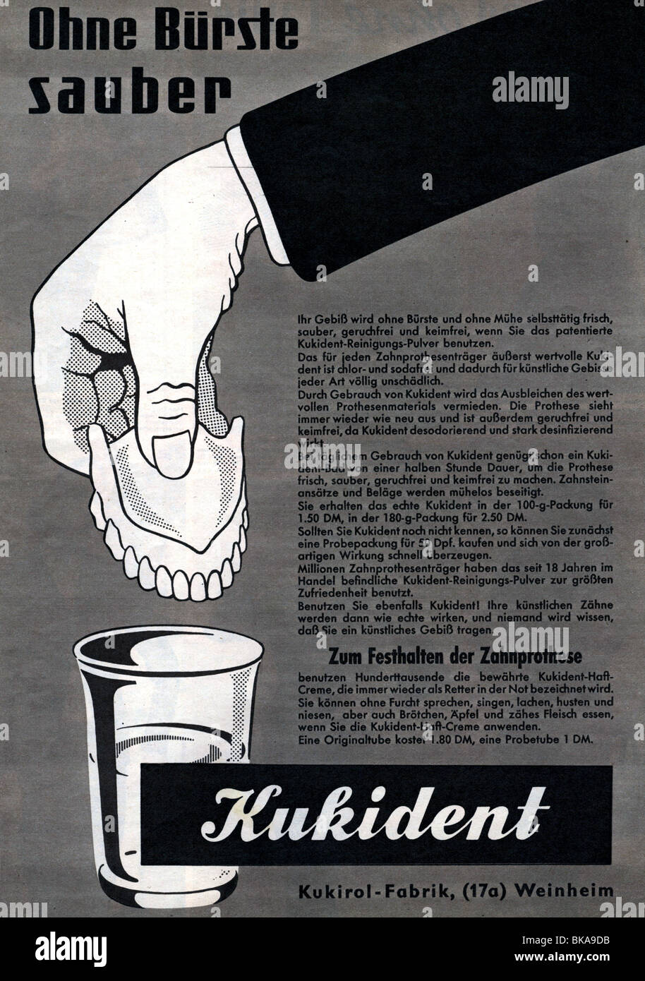 Pubblicità, cosmetici, igiene dentale, Kukident, pubblicità nella rivista 'Hör Zu', numero 15, 1955, , Foto Stock