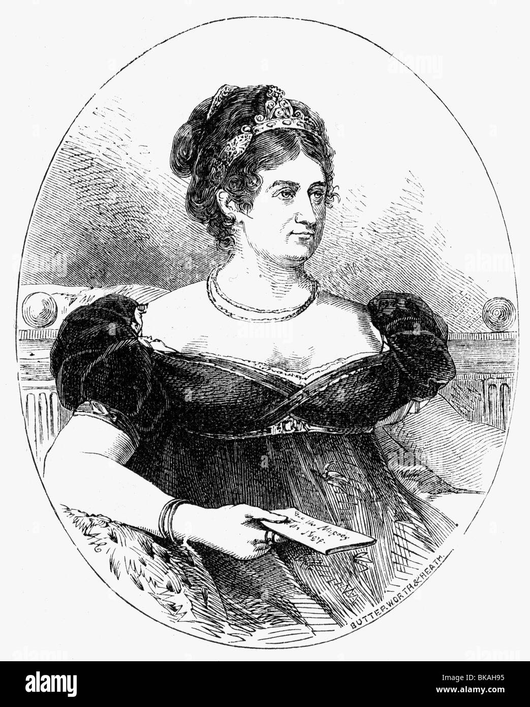 Caroline Amelia, 17.5.1768 - 7.8.1821, Regina Consort di Grande Briziano 29.1.1820 - 7.8.1821, a metà lunghezza, incisione in legno, circa 1820, , Foto Stock
