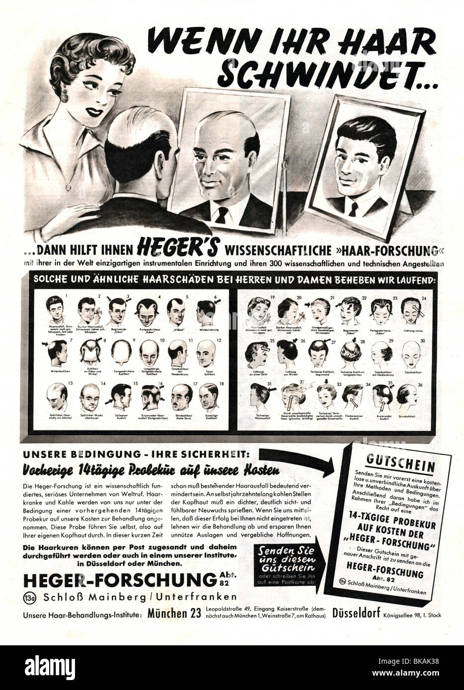 Pubblicità, cosmetici, cura dei capelli, Heger-Forschung, pubblicità nella rivista 'Hör Zu', numero 52, 1954, Foto Stock