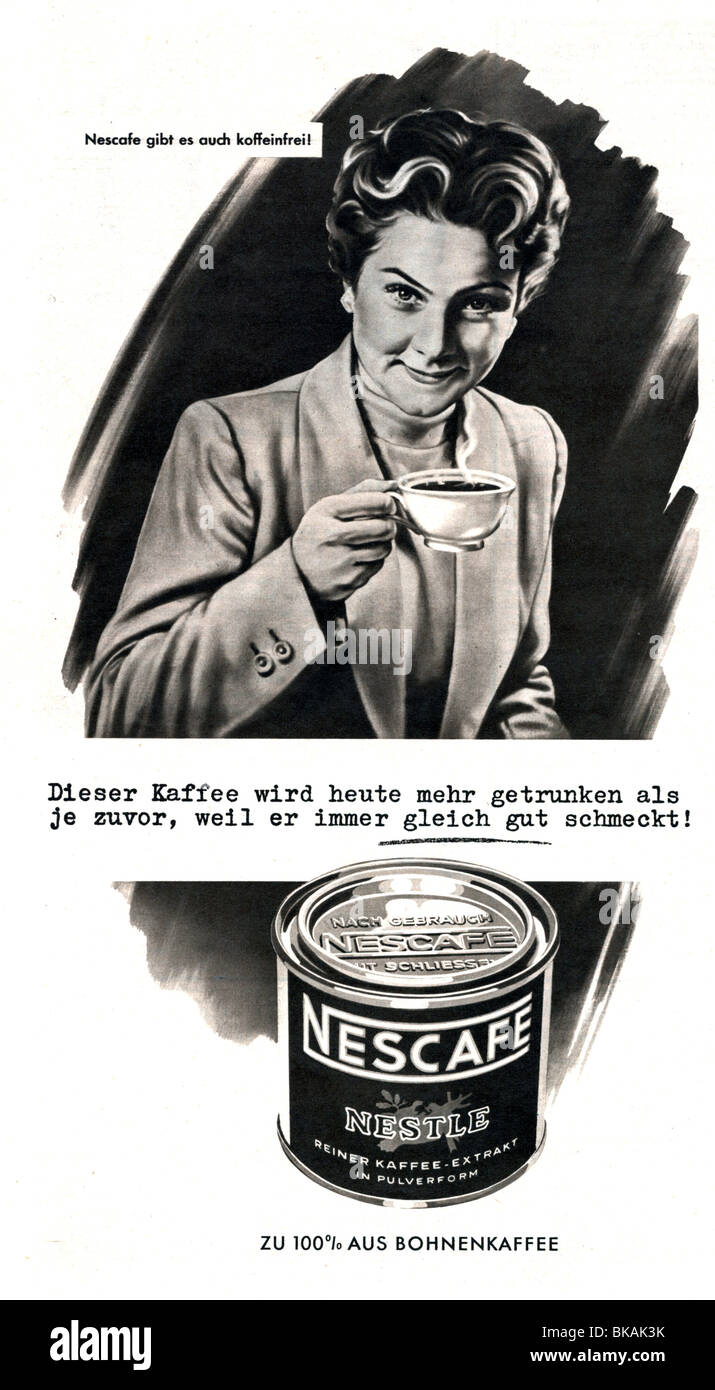 Pubblicità, bevande, caffè, Nescafe, pubblicità nella rivista 'Hör Zu', numero 52, 1954, Foto Stock