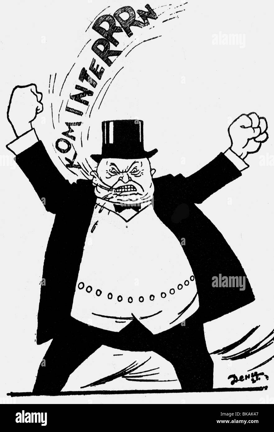 Politica, comunismo, caricatura, capitalisti temendo il Comintern, disegno di Denz, 1924, Foto Stock