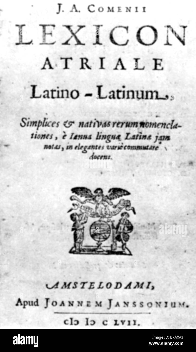 Comenius, John Amos, 28.3.1592 - 15.11.1670, filosofo e educatore ceco, opere, "Lexicon atriale latino-latino", titolo, Amsterdam, 1657, , Foto Stock
